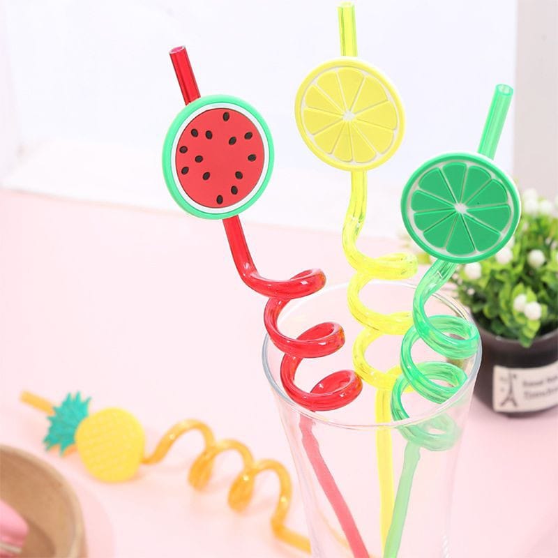 4pcs cartoon lime lemon pineapple watermelon plastic spiral drinking straws children (random color ) 4pcs cartoon lime lemon pineapple watermelon plastic spiral drinking straws children (random color )