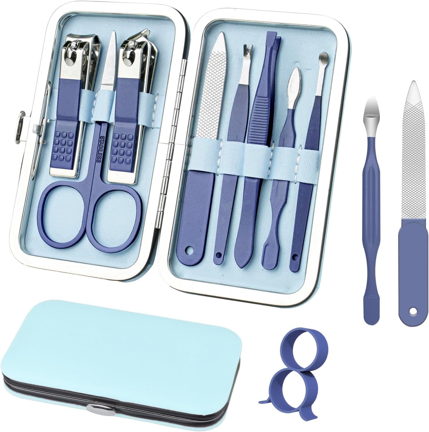premium manicure & pedicure kit ? stainless steel nail clippers set with grooming tools for hand, foot & facial care ? travel case included ( 10 pcs creative smiley nail tool set ) premium manicure & pedicure kit ? stainless steel nail clippers set with grooming tools for hand, foot & facial care ? travel case included ( 10 pcs creative smiley nail tool set )