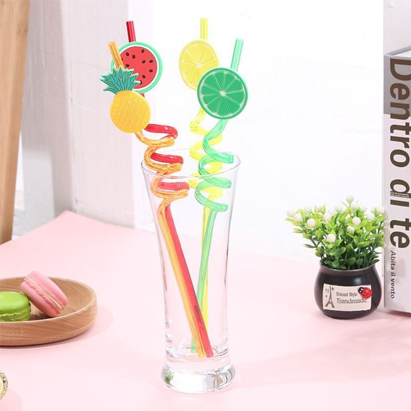 4pcs cartoon lime lemon pineapple watermelon plastic spiral drinking straws children (random color ) 4pcs cartoon lime lemon pineapple watermelon plastic spiral drinking straws children (random color )