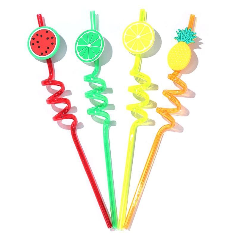 4pcs cartoon lime lemon pineapple watermelon plastic spiral drinking straws children (random color ) 4pcs cartoon lime lemon pineapple watermelon plastic spiral drinking straws children (random color )
