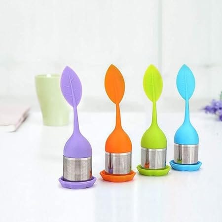 silicone tea infuser stainless steel strainer drip tray included (random color) silicone tea infuser stainless steel strainer drip tray included (random color)