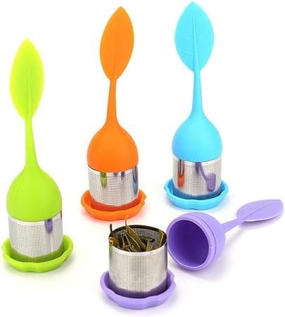 silicone tea infuser stainless steel strainer drip tray included (random color) silicone tea infuser stainless steel strainer drip tray included (random color)