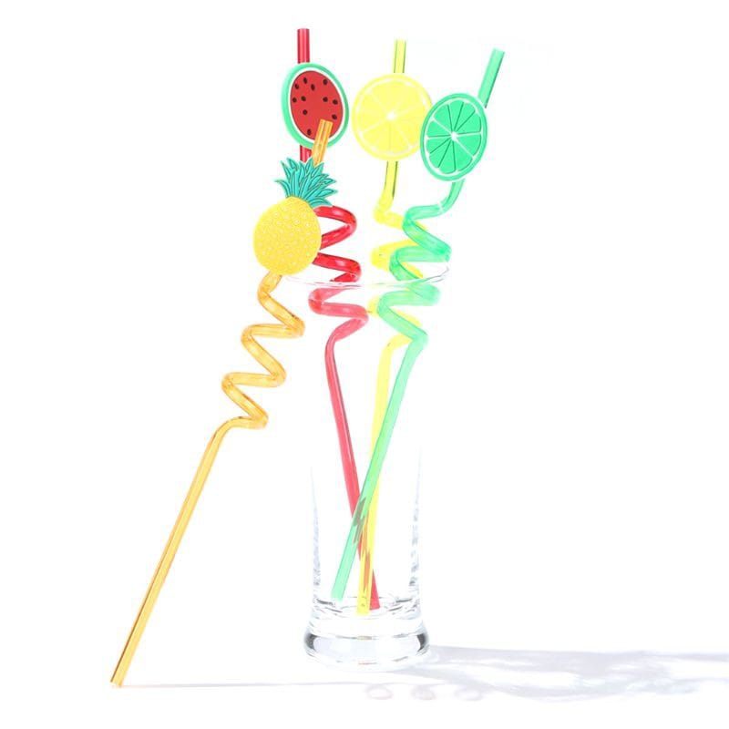 4pcs cartoon lime lemon pineapple watermelon plastic spiral drinking straws children (random color ) 4pcs cartoon lime lemon pineapple watermelon plastic spiral drinking straws children (random color )