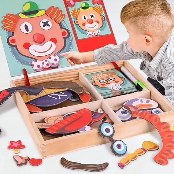 2in1 crazy face clown magnetic drawing board | magnetic facial features magnetic jigsaw puzzle changing wooden children's toys learning toy for children 2in1 crazy face clown magnetic drawing board | magnetic facial features magnetic jigsaw puzzle changing wooden children's toys learning toy for children
