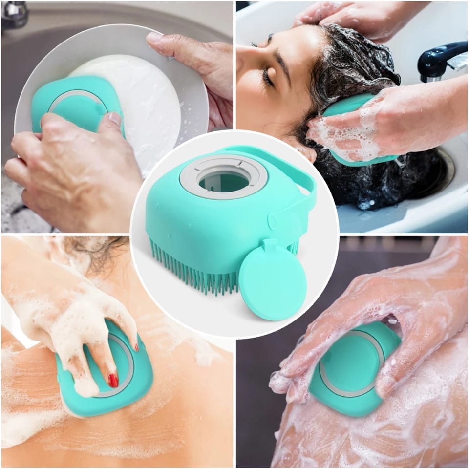 silicone bath and body shower brush with liquid soap dispenser (random color) silicone bath and body shower brush with liquid soap dispenser (random color)