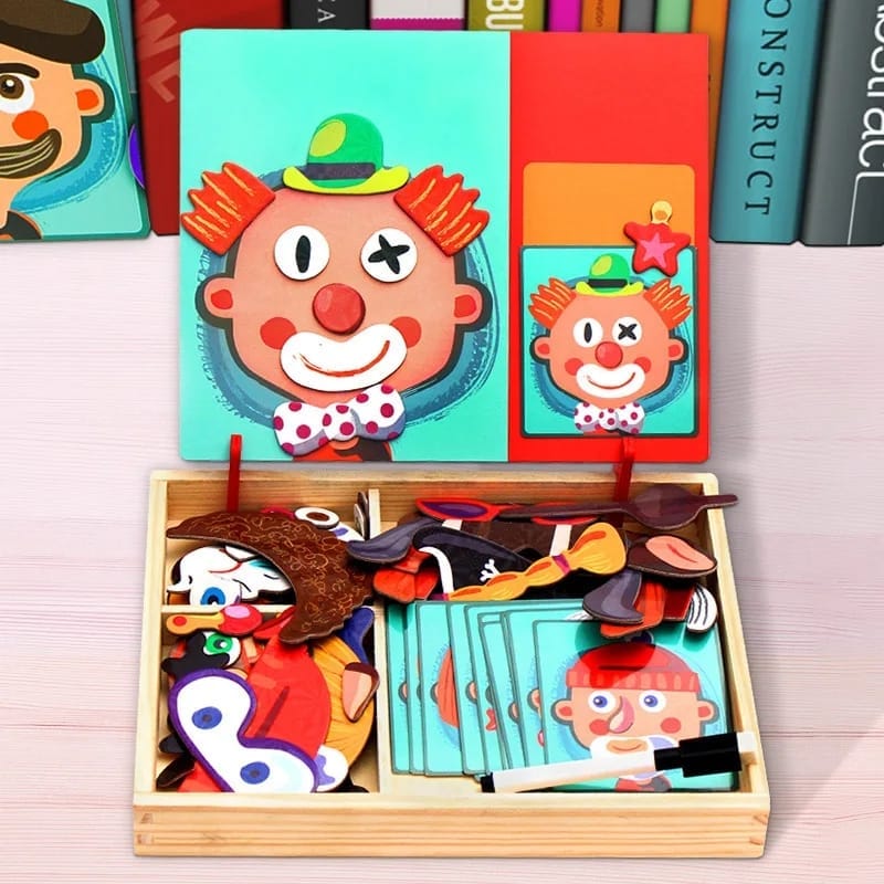 2in1 crazy face clown magnetic drawing board | magnetic facial features magnetic jigsaw puzzle changing wooden children's toys learning toy for children 2in1 crazy face clown magnetic drawing board | magnetic facial features magnetic jigsaw puzzle changing wooden children's toys learning toy for children