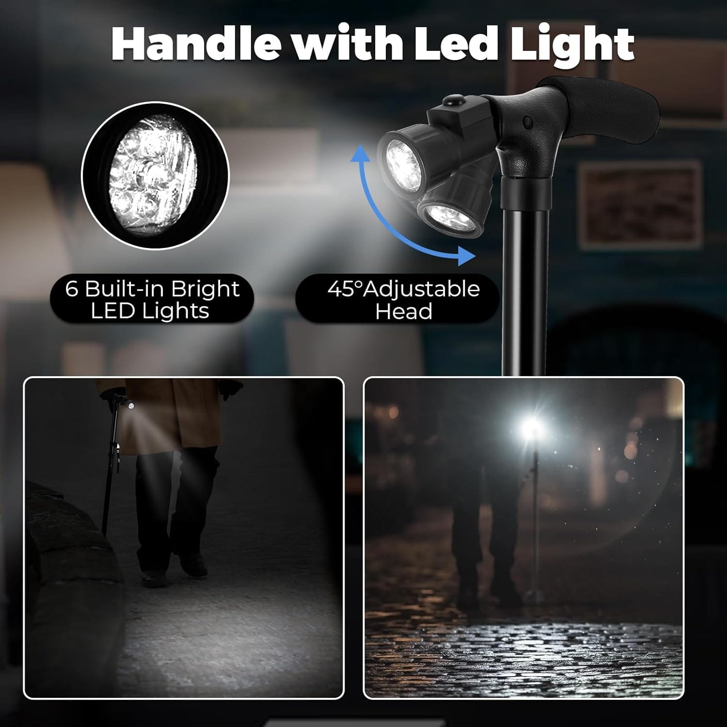portable folding walking stick with led light & aluminium handle for adults or old peoples black portable folding walking stick with led light & aluminium handle for adults or old peoples black