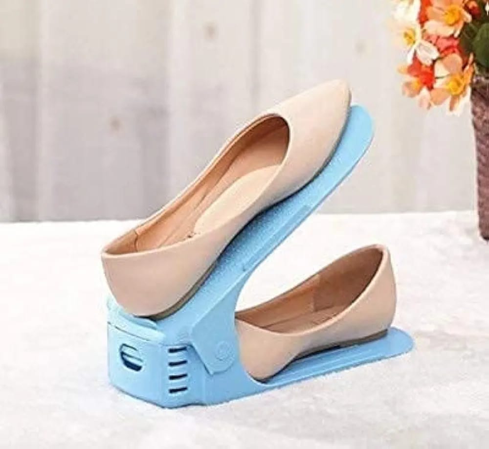pack of 2 double layer adjustable shoe bracket storage shoe rack | 2 in 1 foldable shoe holder space saving (random color) pack of 2 double layer adjustable shoe bracket storage shoe rack | 2 in 1 foldable shoe holder space saving (random color)