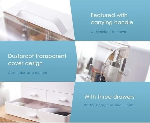 makeup organizer modern cosmetic white storage box | portable handle fully open waterproof lid dust proof 3 drawers great for bathroom, dresser, counter top makeup organizer modern cosmetic white storage box | portable handle fully open waterproof lid dust proof 3 drawers great for bathroom, dresser, counter top