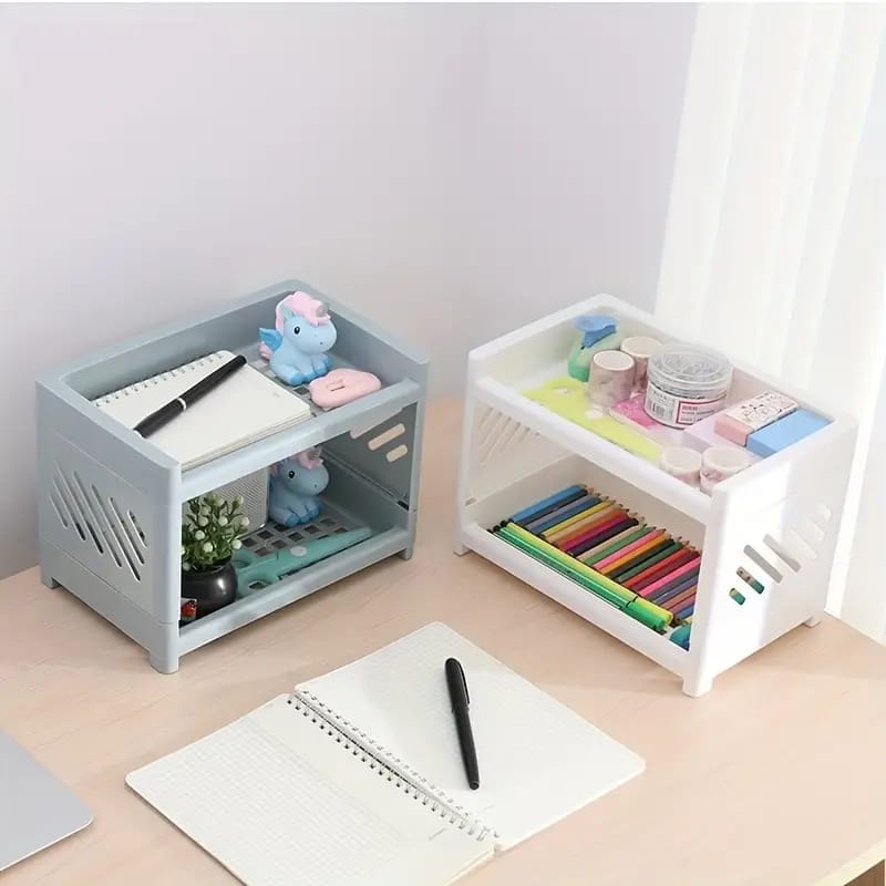 desktop double layer plastic storage holder rack cosmetic box kitchen bathroom desk shelf organizer office supplies stationery (random color) desktop double layer plastic storage holder rack cosmetic box kitchen bathroom desk shelf organizer office supplies stationery (random color)