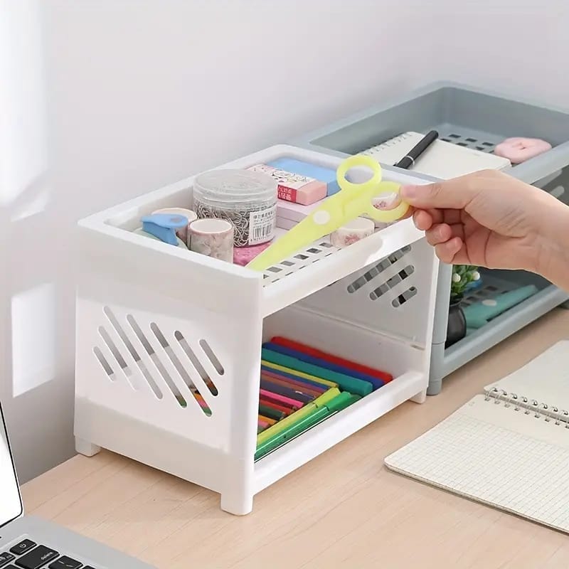 desktop double layer plastic storage holder rack cosmetic box kitchen bathroom desk shelf organizer office supplies stationery (random color) desktop double layer plastic storage holder rack cosmetic box kitchen bathroom desk shelf organizer office supplies stationery (random color)