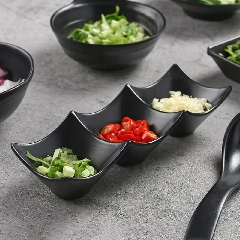 3 compartment dipping sauce dish ? bpa free plastic condiment server for hot pot, sushi, appetizers ? microwave & dishwasher safe (random color) 3 compartment dipping sauce dish ? bpa free plastic condiment server for hot pot, sushi, appetizers ? microwave & dishwasher safe (random color)