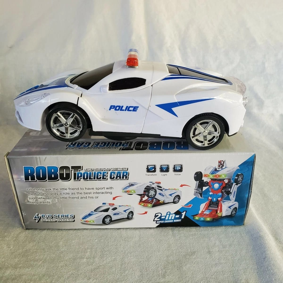 robot police car toy ? transformer with lights, music, automatic rotation & bump and go movement, brain development & fun play for kids robot police car toy ? transformer with lights, music, automatic rotation & bump and go movement, brain development & fun play for kids
