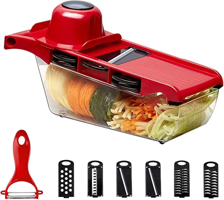 10 in 1 mandolin slicer vegetable cutter with stainless steel blade manual potato peeler carrot cheese grater nicer kitchen tool mandolin vegetable cutter red color 10 in 1 mandolin slicer vegetable cutter with stainless steel blade manual potato peeler carrot cheese grater nicer kitchen tool mandolin vegetable cutter red color