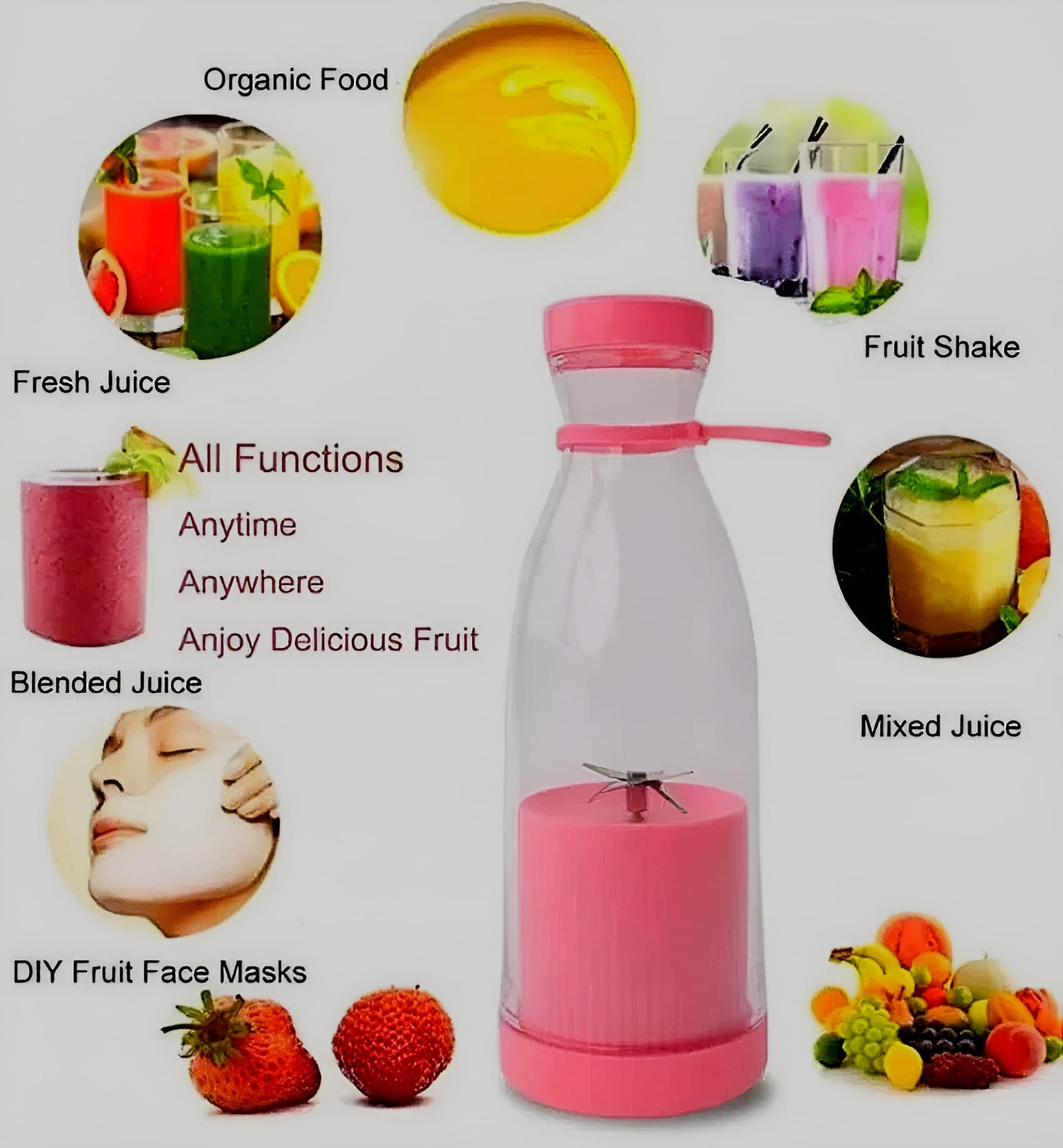 portable 6 blades mini bottle juicer | usb rechargeable smoothie blender | powerful personal fruit mixer for travel, gym & home use (random color) portable 6 blades mini bottle juicer | usb rechargeable smoothie blender | powerful personal fruit mixer for travel, gym & home use (random color)