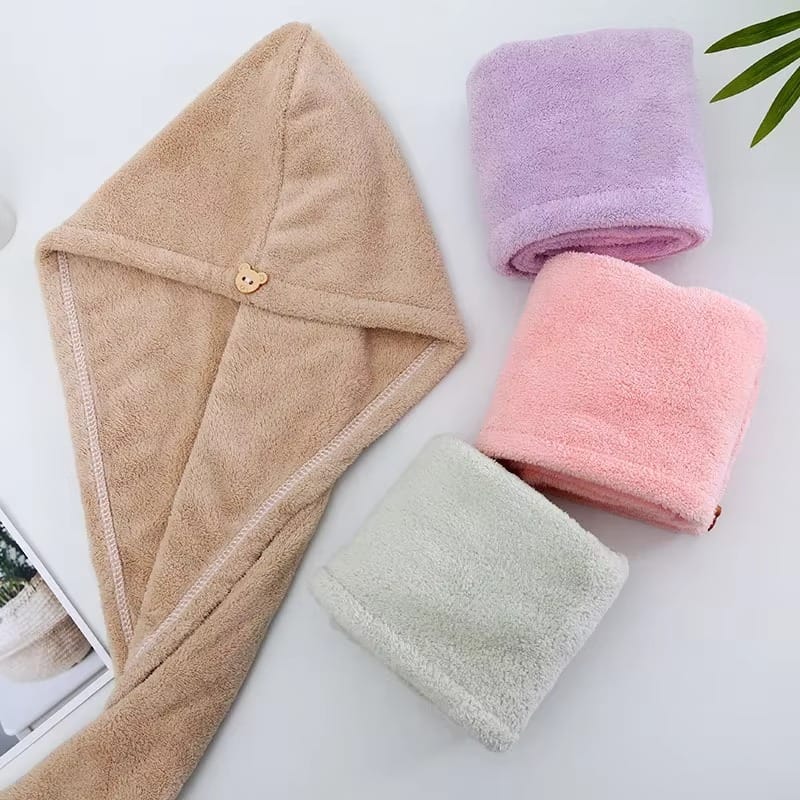 hair drying towel cap ? quick dry, soft & absorbent turban wrap for women | anti frizz hair wrap towel for bathroom & salon use (random color) hair drying towel cap ? quick dry, soft & absorbent turban wrap for women | anti frizz hair wrap towel for bathroom & salon use (random color)