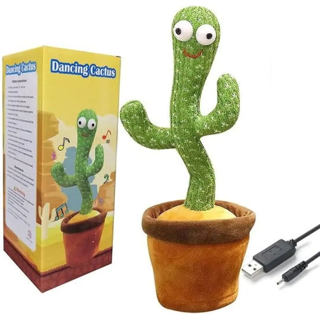 rechargeable cute dancing cactus toy for kids | talking dancing shaking & talk back with lights | happy birthday gift (with box) rechargeable cute dancing cactus toy for kids | talking dancing shaking & talk back with lights | happy birthday gift (with box)