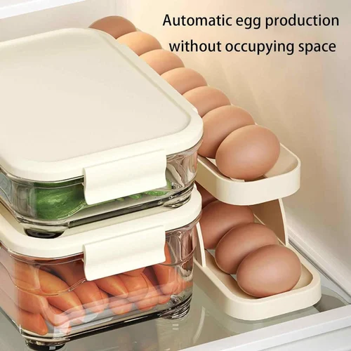 egg organizer automatic scrolling egg rack, double layer egg storage tray ( random colors ) egg organizer automatic scrolling egg rack, double layer egg storage tray ( random colors )