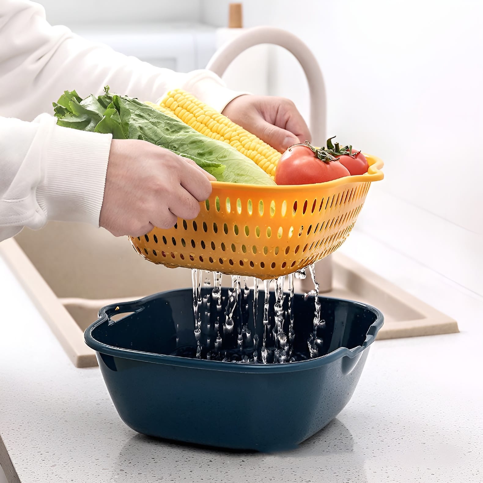 multi function double layer draining storage basket with lid | kitchen basket (random color) multi function double layer draining storage basket with lid | kitchen basket (random color)