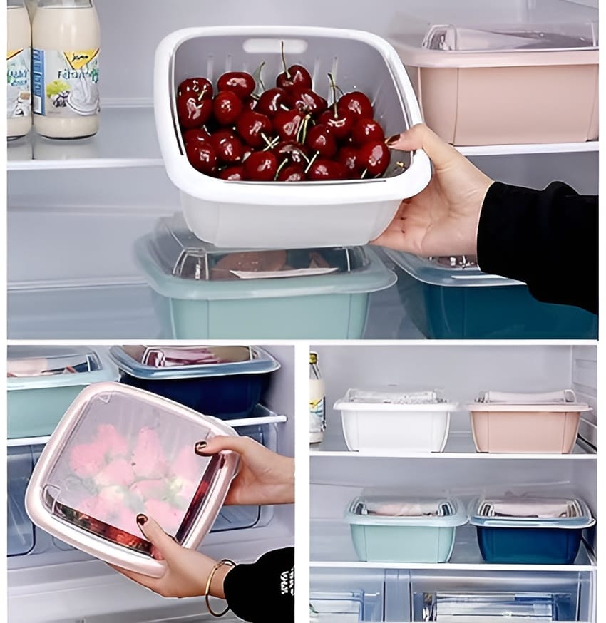 multi function double layer draining storage basket with lid | kitchen basket (random color) multi function double layer draining storage basket with lid | kitchen basket (random color)